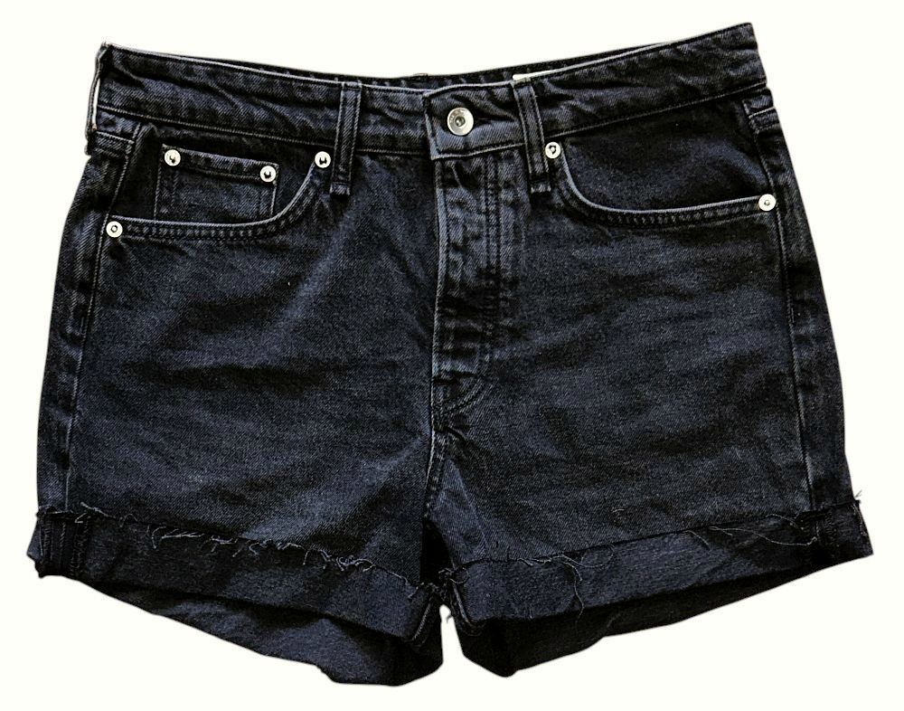 rag & bone Rosa Mid-Rise Frayed Highland Black Denim Shorts 28X4